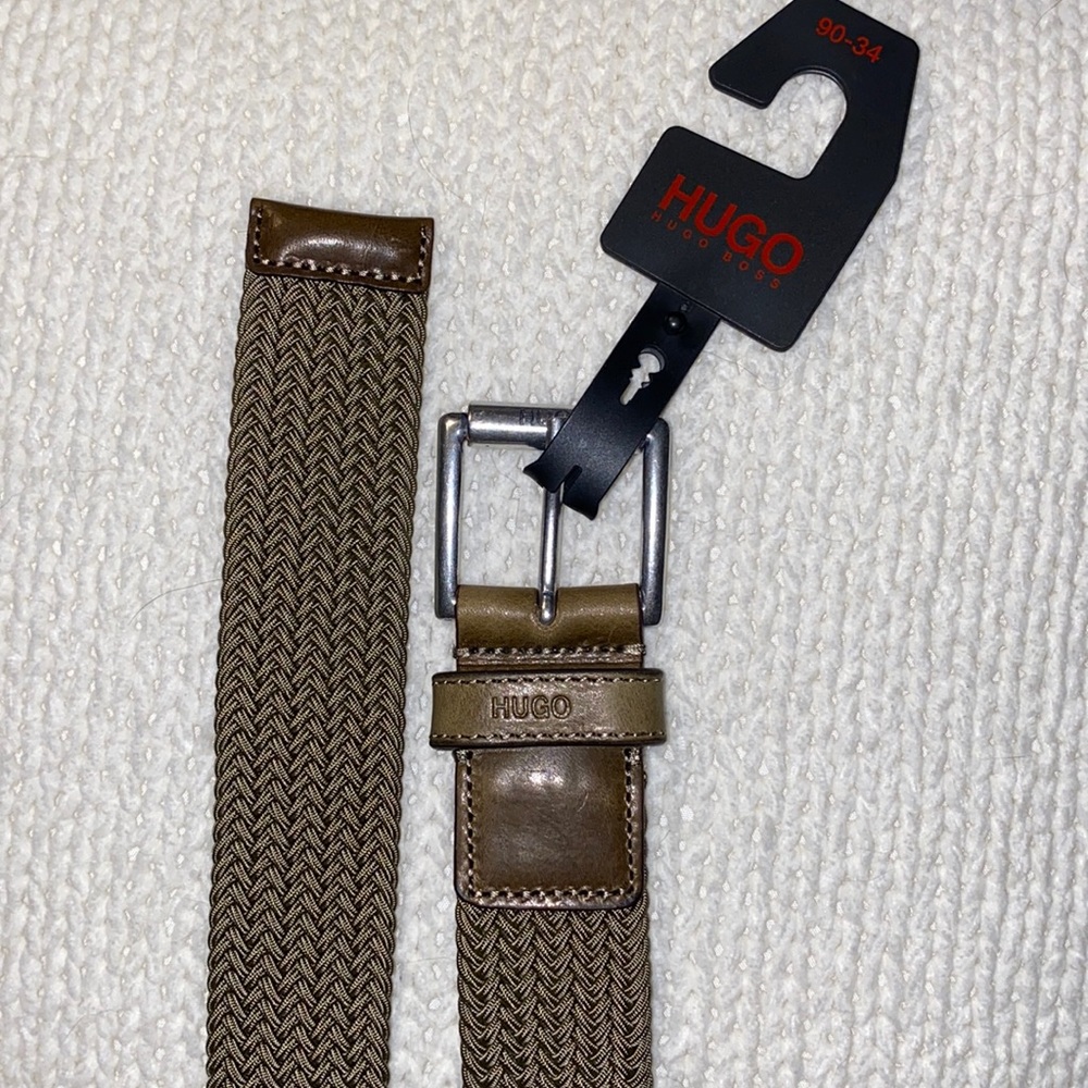 HUGO Boss Mens Brown Leather Woven Belt
